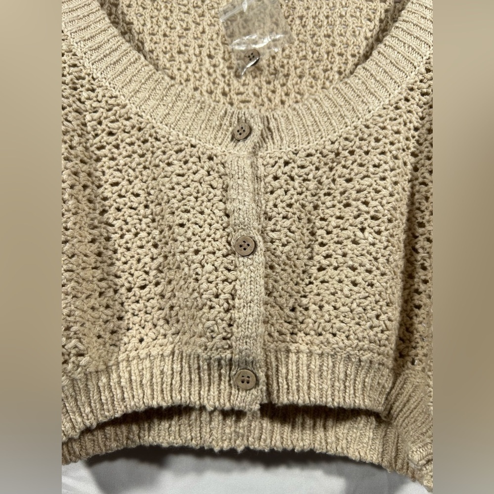 NEW Free People Crochet Knit Cropped Womens Button Down Sweater Cardigan Sz L - Picture 8 of 11